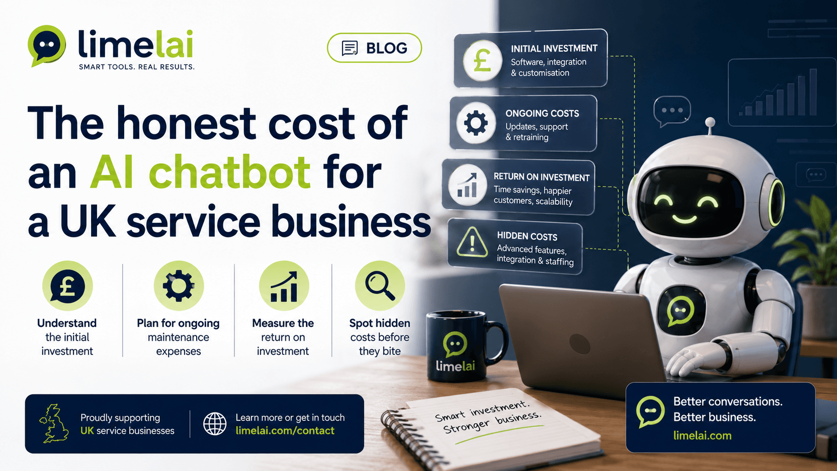 A business owner calculating costs with an AI chatbot on a laptop screen